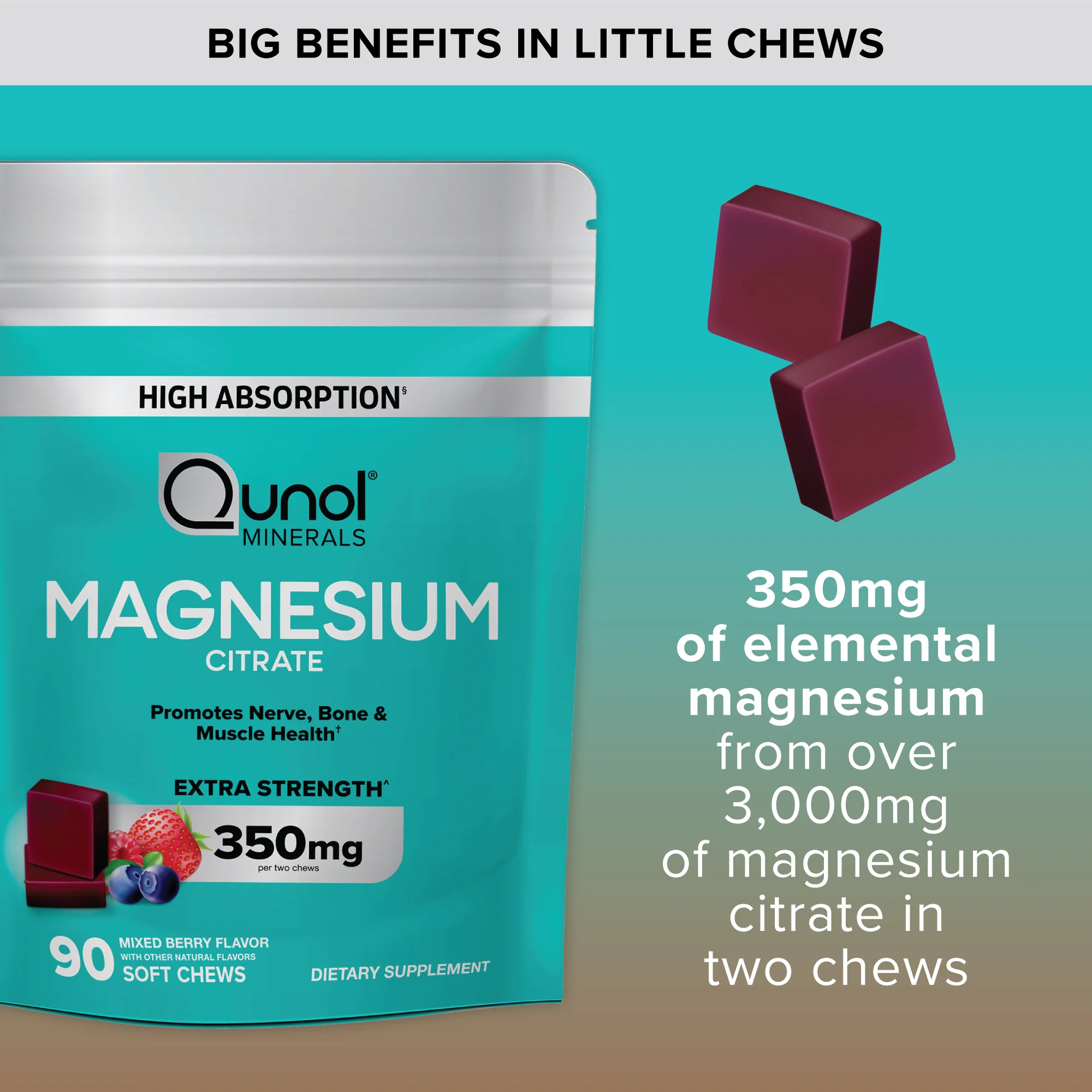 Magnesium Citrate Soft Chews, Extra Strength 350mg, Berry Flavor - Image 6